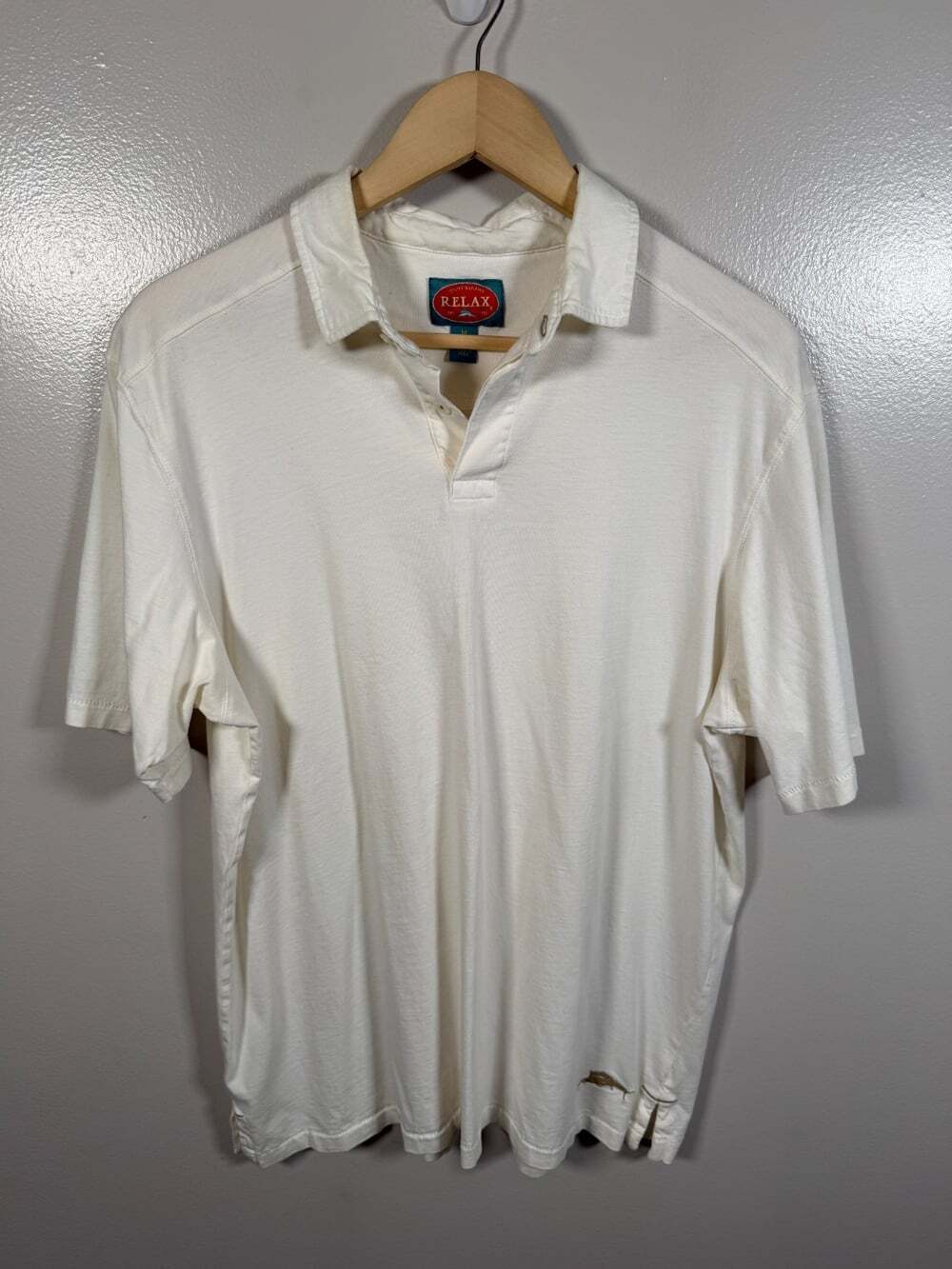 Tommy Bahama Relax Polo Shirt Size Medium Ivory Pima Cotton Vacation Casual Work